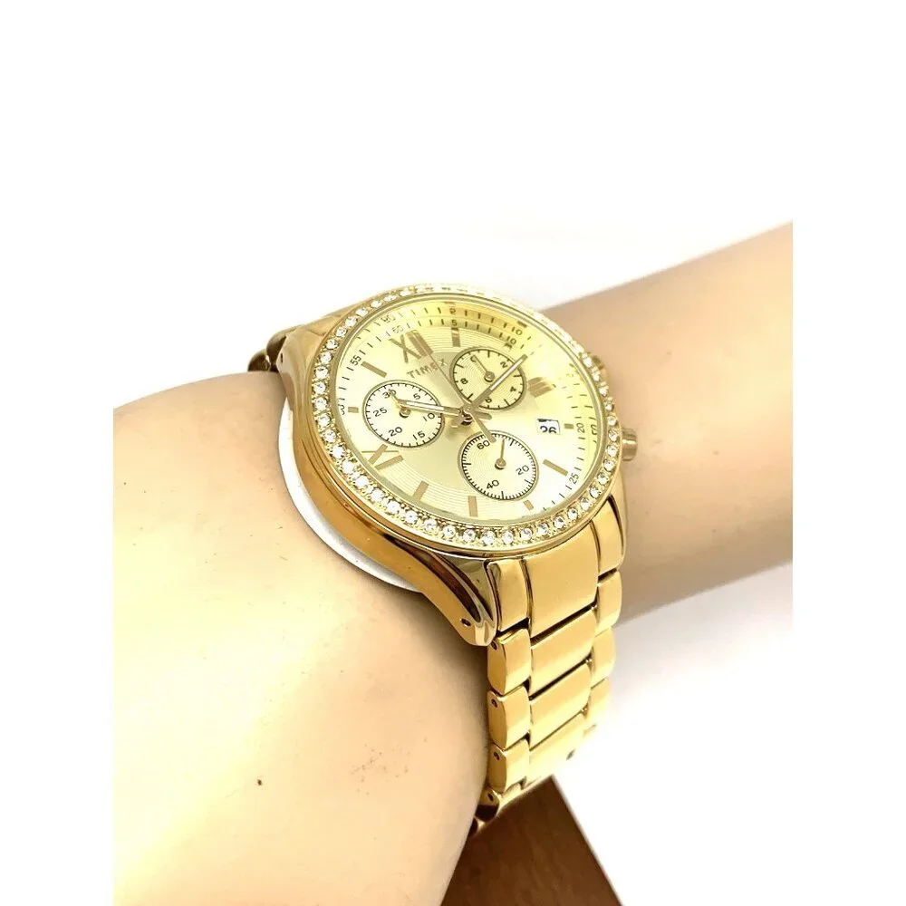 Timex Women's Watch TW2V57800 Quartz Chronograph Gold Dial Stainless Steel 38mm